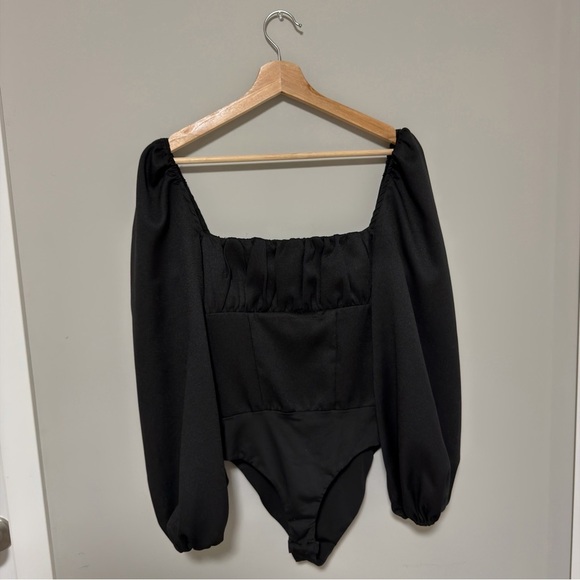 Princess Polly Laura Bodysuit Black Puff Long Sleeve Square Neck - Picture 3 of 6